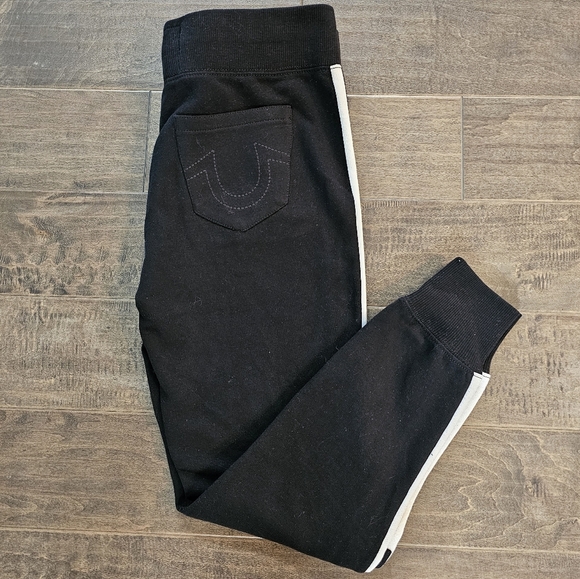 New True Religion Women's Black Joggers with White Stripes Sz Medium - Picture 6 of 7